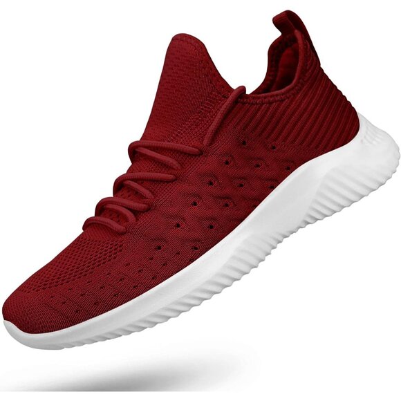 Women's Burgundy Slip-On Walking Shoes Lightweight Breathable Non-Slip Sneakers - Picture 1 of 6